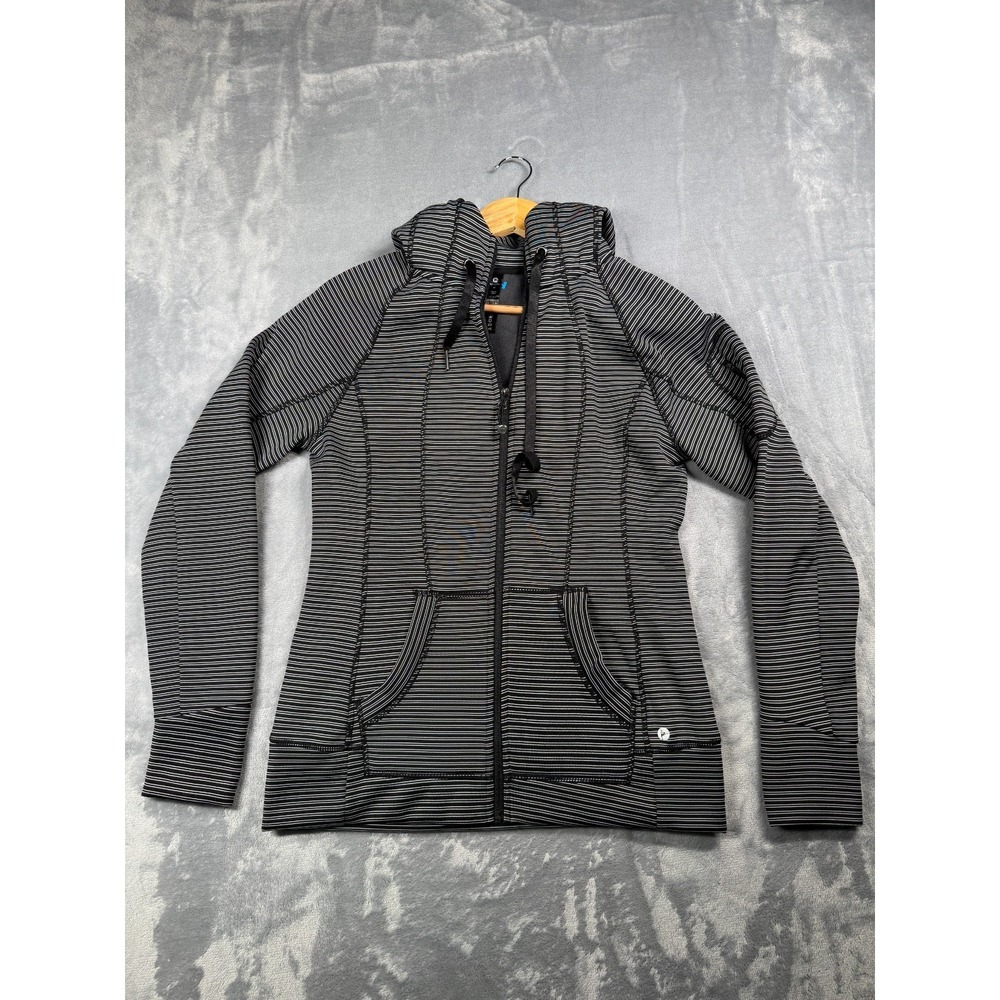 90 Degree Hoodie Jacket Women Medium Black White Stripe Drawstring Full Zip